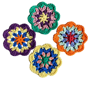 Crochet Coaster Set of 4 Hand Crafted Crochet Granny 100% Cotton Made by Seller
